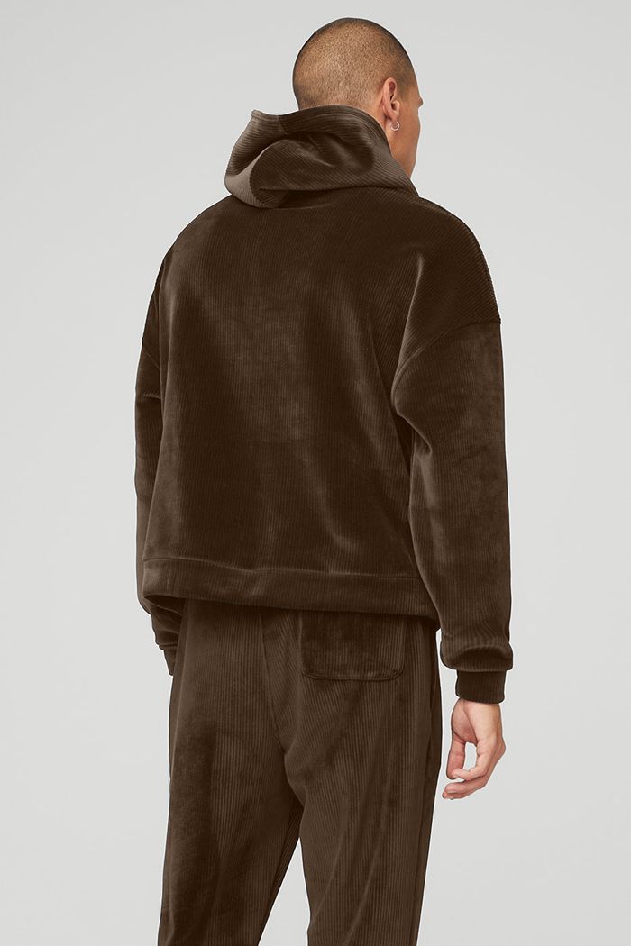 Alo Yoga Velour Baller Men's Hoodie Black | ITORNAW-93