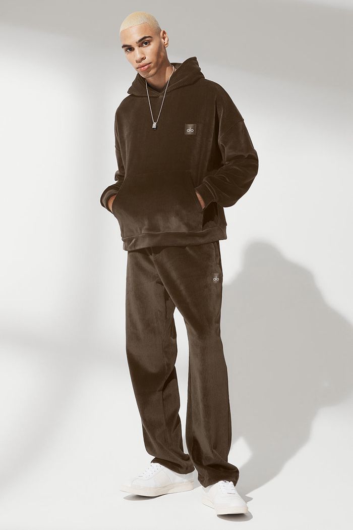 Alo Yoga Velour Baller Men's Hoodie Black | ITORNAW-93