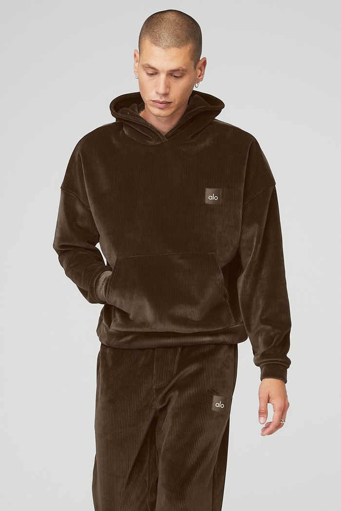 Alo Yoga Velour Baller Men\'s Hoodie Black | ITORNAW-93