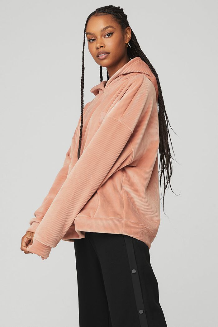 Alo Yoga Velour Baller Women's Hoodie Pink | BIEZHKS-80