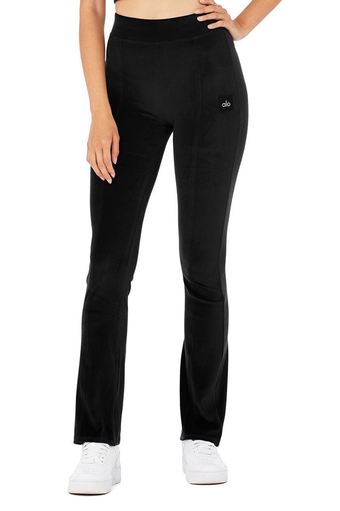 Alo Yoga Velour Flare Women\'s Leggings Black | XTQEVMR-64