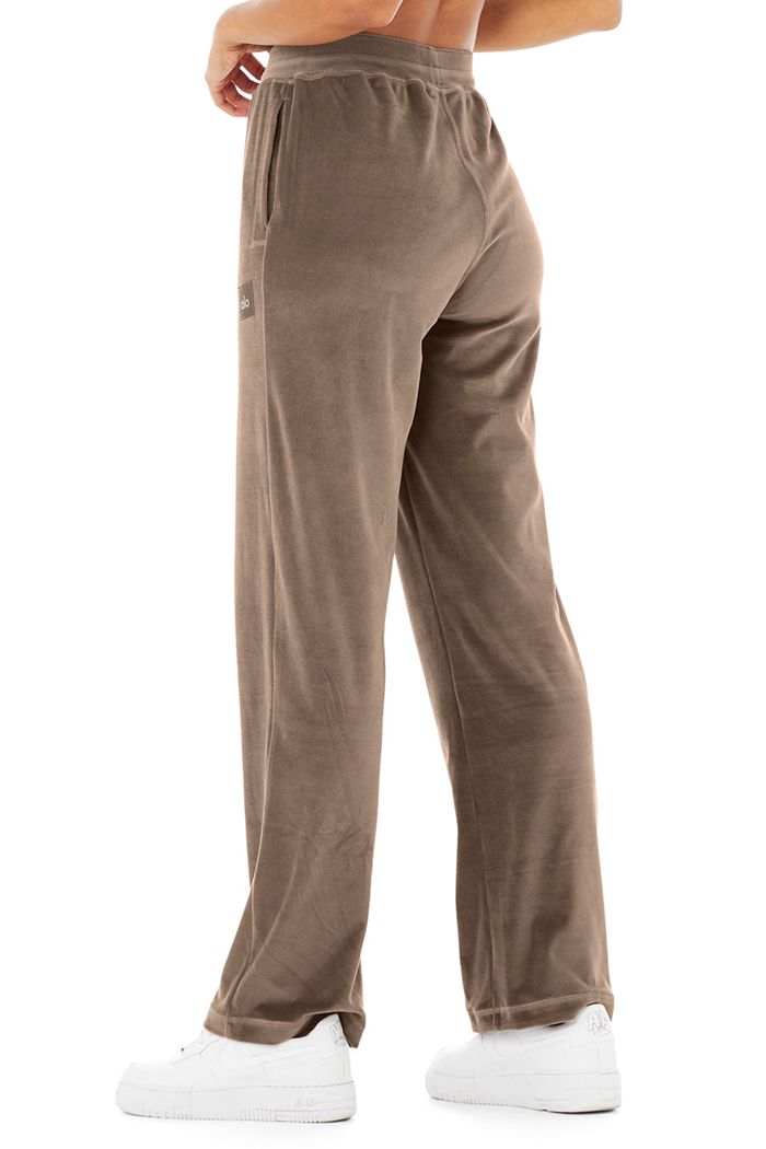 Alo Yoga Velour High-Waist Glimmer Wide Leg Women's Pants Brown | CTPRJYB-63