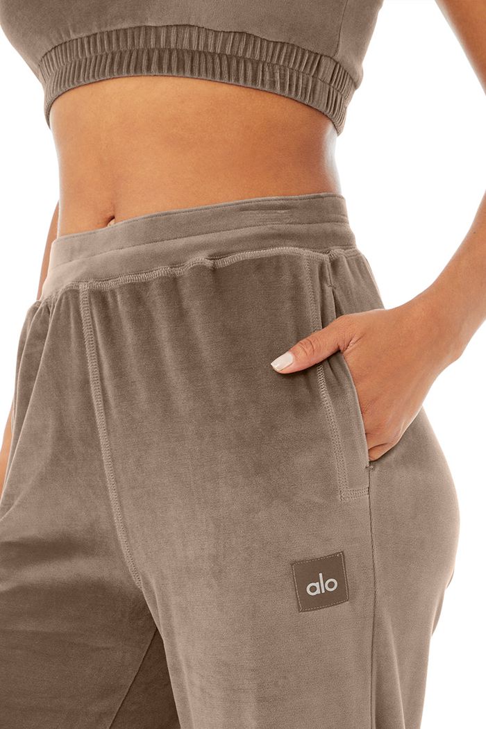 Alo Yoga Velour High-Waist Glimmer Wide Leg Women's Pants Brown | CTPRJYB-63