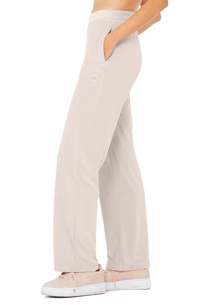 Alo Yoga Velour High-Waist Glimmer Wide Leg Women's Pants Pink | GIATPLO-61