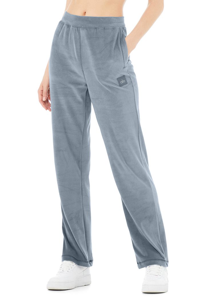 Alo Yoga Velour High-Waist Glimmer Wide Leg Women's Pants Grey | OAZBXRK-68