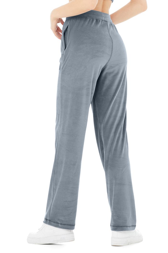 Alo Yoga Velour High-Waist Glimmer Wide Leg Women's Pants Grey | OAZBXRK-68