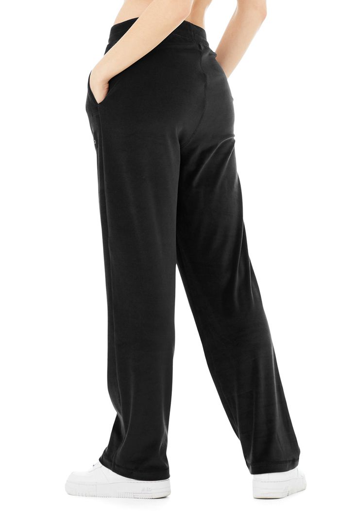 Alo Yoga Velour High-Waist Glimmer Wide Leg Women's Pants Black | RNXDKFI-48