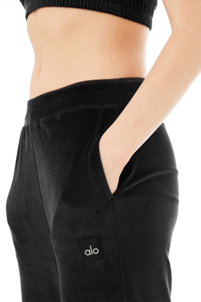 Alo Yoga Velour High-Waist Glimmer Wide Leg Women's Pants Black | RNXDKFI-48