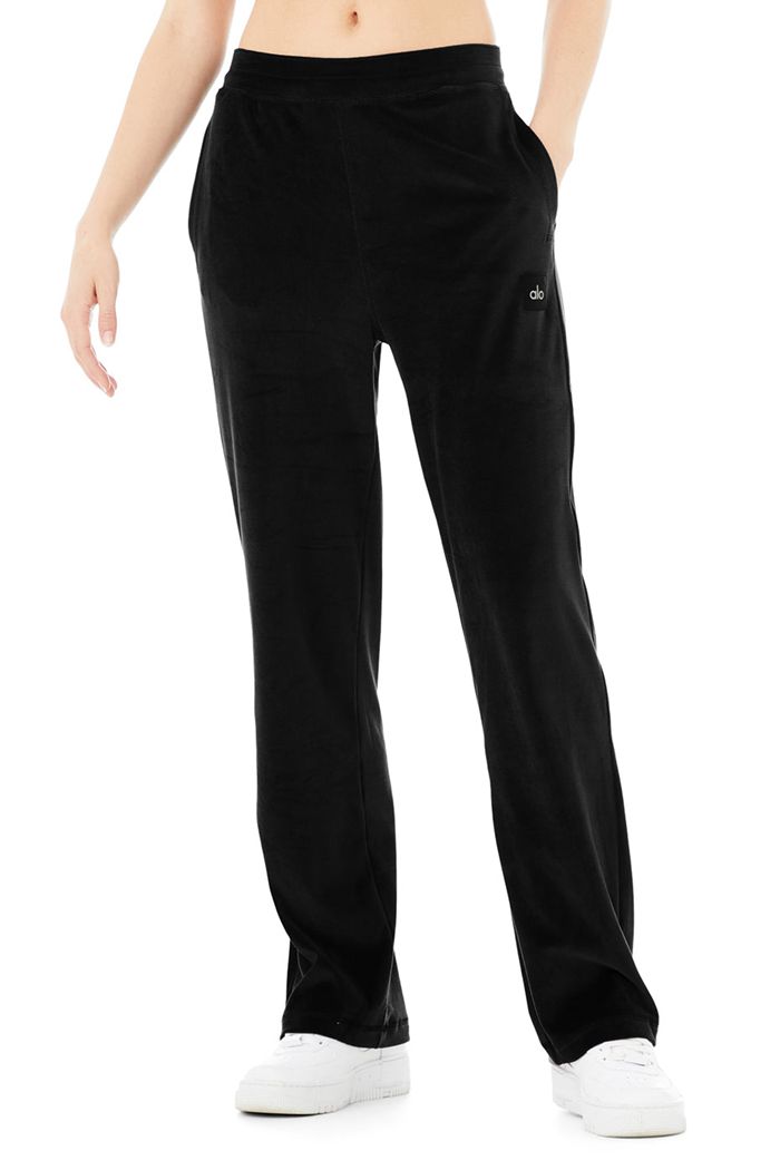 Alo Yoga Velour High-Waist Glimmer Wide Leg Women\'s Pants Black | RNXDKFI-48