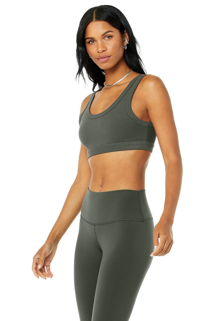 Alo Yoga Wellness Women's Bras Dark Green | IBOMXWA-19