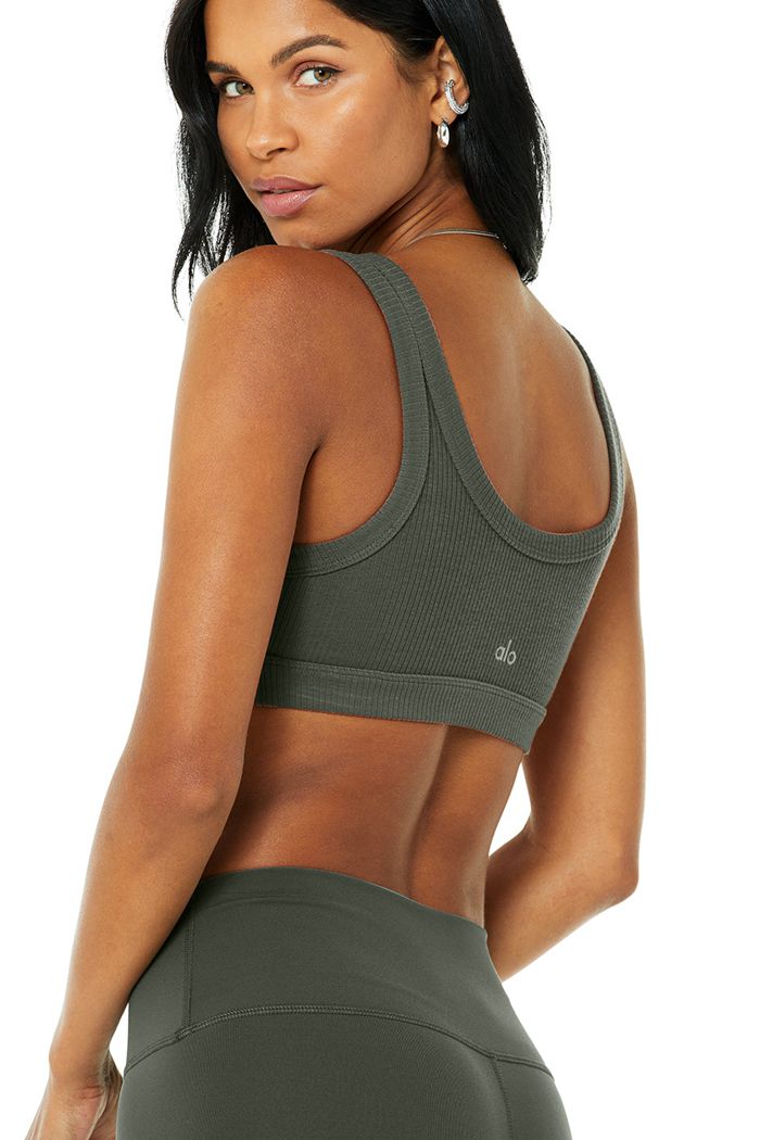 Alo Yoga Wellness Women's Bras Dark Green | IBOMXWA-19